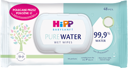 Chusteczki nawilżane Pure Water, 99,9% wody HiPP Babysanft