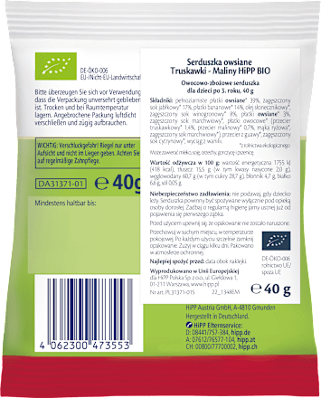 Serduszka owsiane, truskawki - maliny BIO po 3. roku życia HiPP