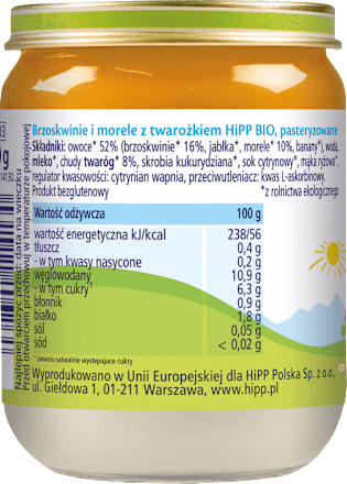 Brzoskwinie i morele z twarożkiem BIO, po 6. miesiącu HiPP