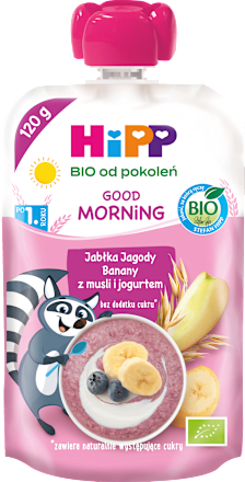 Mus jabłka - jagody - banany z musli i jogurtem BIO po 1. roku życia Good Morning HiPP