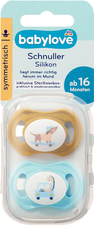 Schnuller Silikon symmetrisch ocker/türkis, Gr. 3, ab 16 Monaten babylove