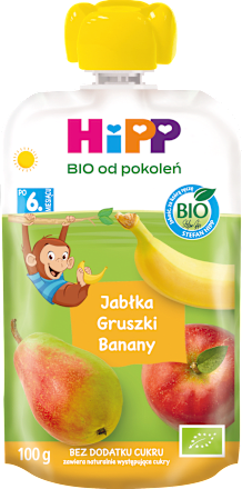 Mus Jabłka-Gruszki-Banany BIO, po 6. miesiącu  HiPP