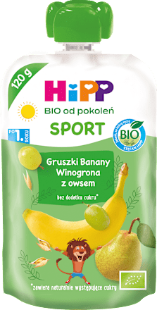 Mus Gruszki-Banany-Winogrona z owsem BIO, po 1. roku SPORT HiPP