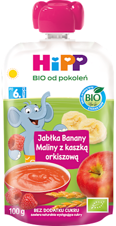 Mus Jabłka-Banany-Maliny z orkiszem BIO, po 6. miesiącu HiPP
