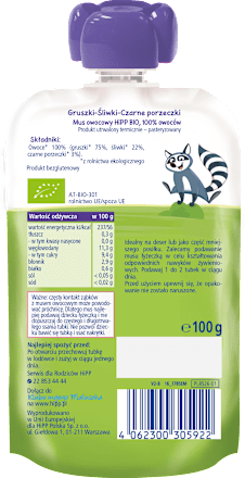 Mus Gruszki-Śliwki-Czarne porzeczki BIO, po 6. miesiącu HiPP