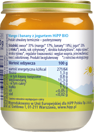 Mango i banany z jogurtem BIO HiPP