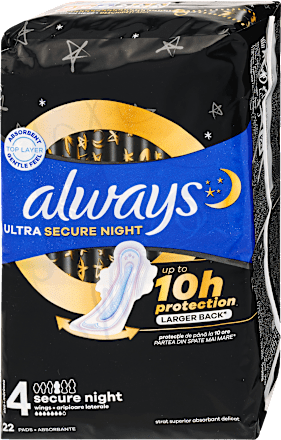 Egészségügyi betét Ultra Secure Night, 4-es méret, Giga Pack always