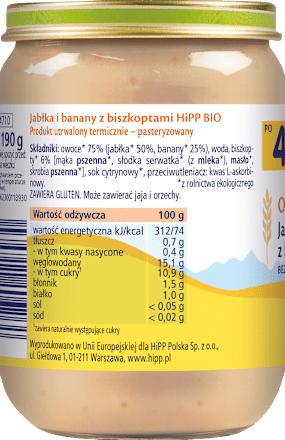 Jabłka i banany z biszkoptami BIO, po 4. miesiącu HiPP