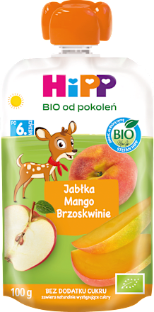 Mus Jabłka-Mango-Brzoskwinie BIO, po 6. miesiącu HiPP
