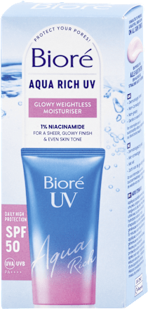 Opaľovací krém Aqua Rich UV Glowy Weightless Moisturiser SPF 50 Bioré