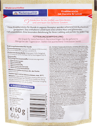 Dopolnilna hrana za pse - palčke za grizljanje s korenjem in lanenim oljem DEIN BESTES