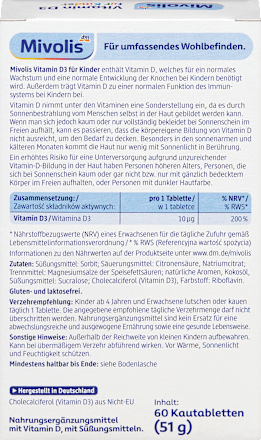 Vitamin D3 für Kinder Kautabletten 60 St Mivolis