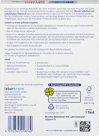 Selbsttest mit Laboranalyse Vitamin D, 1 Anwendung Mivolis