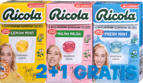 Zeliščni trdi bonboni, 2 + 1 gratis Ricola