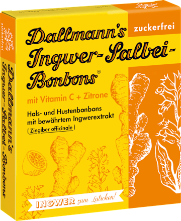 Ingwer-Salbei-Bonbons mit Vitamin C & Zitrone (20 Stück), zuckerfrei Dallmann's