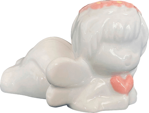 Porzellanengel mit Blumenkranz & Herz, weiß/rosa Dekorieren & Einrichten