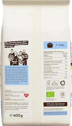 Nudeln, Rigatoni Vollkornreis für Kinder, glutenfrei PPURA