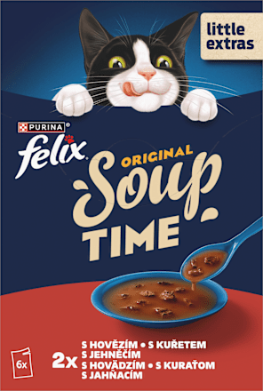 Soup polévky pro kočky hovězí, kuře, jehněčí 6x48g Felix