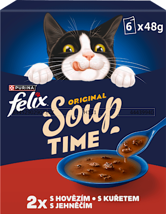 Soup polévky pro kočky hovězí, kuře, jehněčí 6x48g Felix