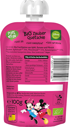 Voćni pire Minnie – jabuka, breskva i banana, 12+ mj. PURE & FUN