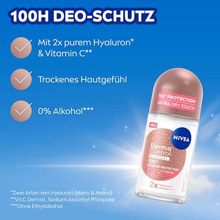 Antitranspirant Deo Roll-on Derma Control Clinical Trockenes Hautgefühl NIVEA
