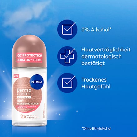 Antitranspirant Deo Roll-on Derma Control Clinical Trockenes Hautgefühl NIVEA