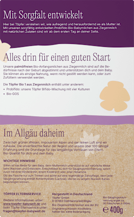 Anfangsmilch 1 aus Ziegenmilch, von Geburt an Töpfer