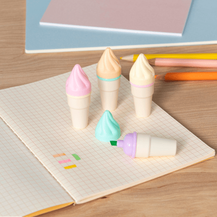 Mini Textmarker-Set Eistüte, pastell (8,8x8,8x2,3cm) REX LONDON