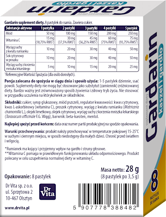 Pastylki do ssania Gardarin miod & cytryna DR VITA