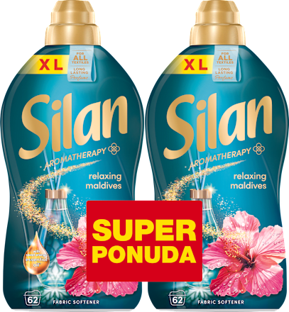 Omekšivač za rublje Aromatherapy – relaxing maldives, 2 x 1,364 l, 124 pranja Silan