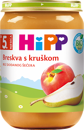 EKO voćna kašica od breskve i kruške, 5+ mj. HiPP