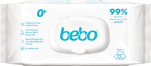 Влажни кърпи с 99% вода (0+ месеца) bebo