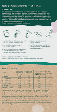 Anfangsmilch Pre von Geburt an Töpfer