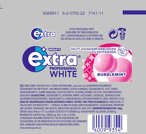 Kaugummi, Extra Professional White, Bubblemint, zuckerfrei EXTRA