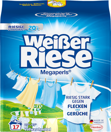 Vollwaschmittel Megaperls stark gegen Flecken Weißer Riese