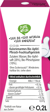 Eko voćni sok - 3 god.+, jabuka i breskva, više vrsta PURE & FUN