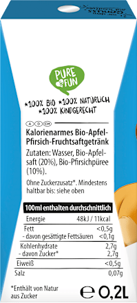 Eko voćni sok - 3 god.+, jabuka i breskva, više vrsta PURE & FUN