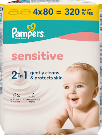 Nedves törlőkendő, Sensitive, 4x80 db Pampers
