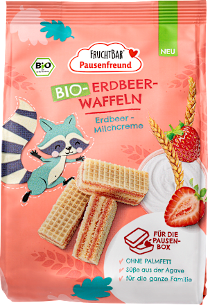 Kindersnack Bio-Erdbeer-Waffeln Erdbeer-Milchcreme ab 3 Jahren FRUCHTBAR Pausenfreund