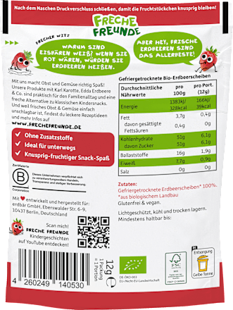 Kindersnacks Fruchtchips Erdbeere ab 3 Jahren Freche Freunde