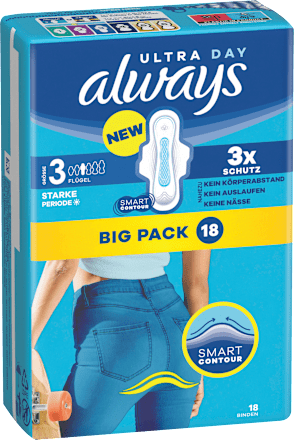 Ultra-Binden Day Long Plus 3 mit Flügeln, Big Pack always