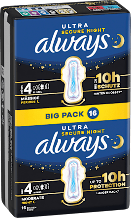 Ultra-Binden Secure Night 4 mit Flügeln, Big Pack always