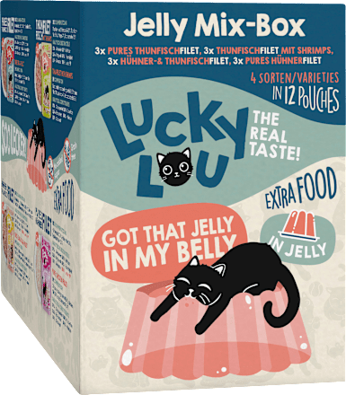 Nassfutter Katze Thunfisch & Huhn Jelly Mix Box, Multipack (12x70 g) Lucky Lou