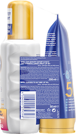 Sonnenspray sensitiv LSF 50+ & Sonnenmilch Kids LSF 50+ NIVEA SUN