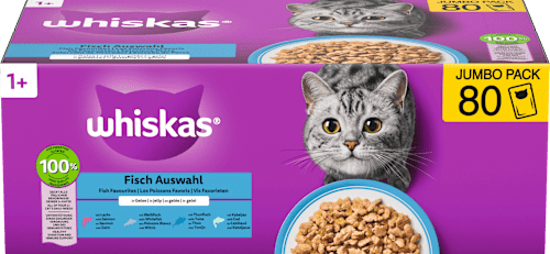 Nassfutter Katze Fisch Auswahl in Gelee, Jumbopack (80x85 g) Whiskas