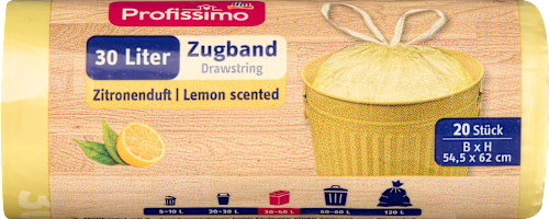 Müllbeutel 30 l mit Zugband & Zitronenduft Profissimo