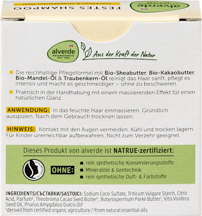 tuhý šampon Nutri Care alverde NATURKOSMETIK