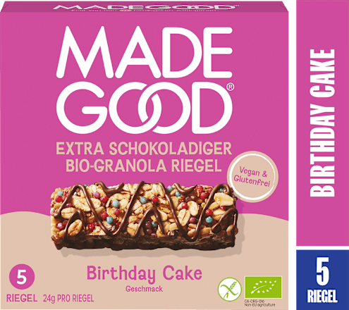 Müsliriegel Chocolate Drizzled Granola Birthday Cake Flavour (5x24g) Made Good
