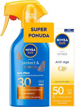 Sprej za sunčanje protect & bronze, SPF 30 + krema za lice Anti-Age Q10, SPF 50 NIVEA SUN