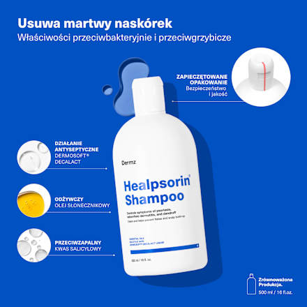 Szampon specjalistyczny do włosów, dla osób zmagających się z łuszczycą, łupieżem i AZS Healpsorin Dermz